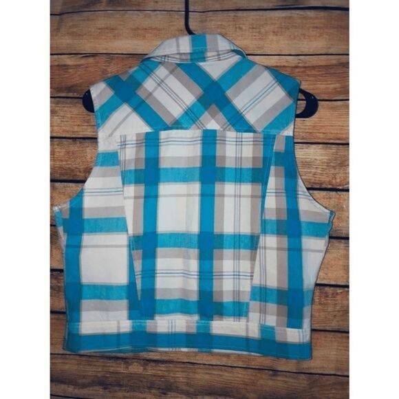 Coyote Mood Womens vest 100% cotton size M blue and white plaids - Picture 2 of 4